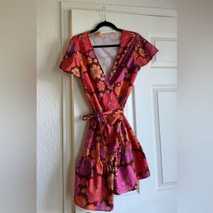 YESTERDAY PEOPLE Ruffle Wrap Mini Dress in Just Lovely Magenta
